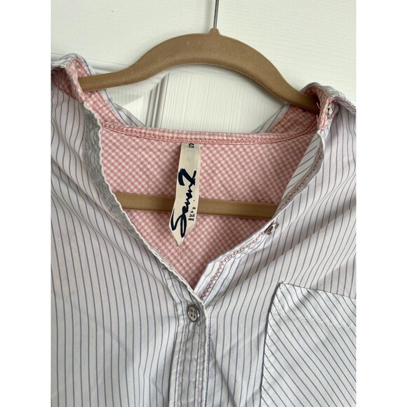 Seven 7  For All Mankind High Low Button Down Shirt Blue White Striped Small - Picture 4 of 6